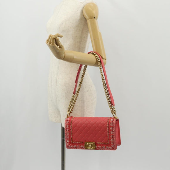 CHANEL Chain Matelasse Boy Chanel Bag Lamb Skin Pink Gold CC Auth 144832AM