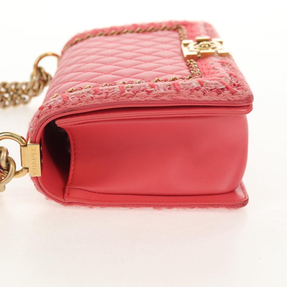 CHANEL Chain Matelasse Boy Chanel Bag Lamb Skin Pink Gold CC Auth 144832AM