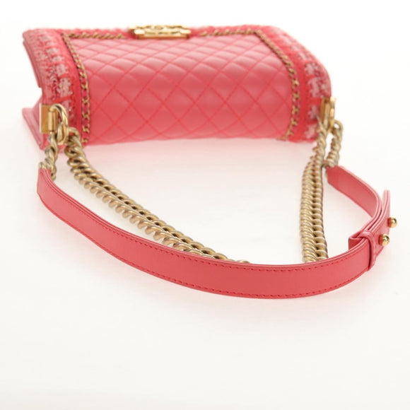 CHANEL Chain Matelasse Boy Chanel Bag Lamb Skin Pink Gold CC Auth 144832AM