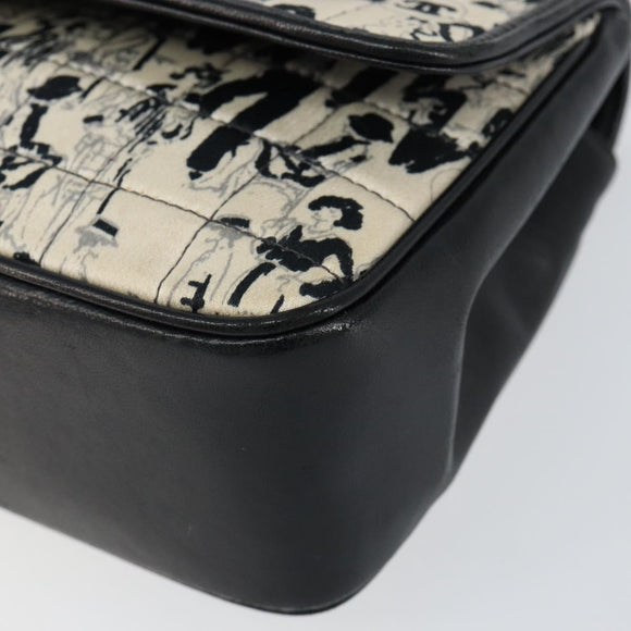 CHANEL Choco Bar Chain Shoulder Bag Satin Black Silver CC Auth 144833V