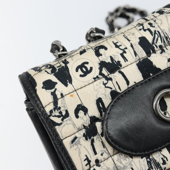 CHANEL Choco Bar Chain Shoulder Bag Satin Black Silver CC Auth 144833V