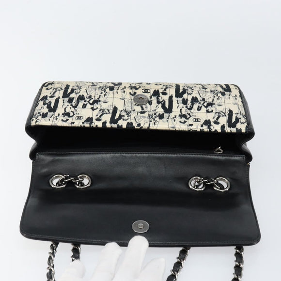 CHANEL Choco Bar Chain Shoulder Bag Satin Black Silver CC Auth 144833V