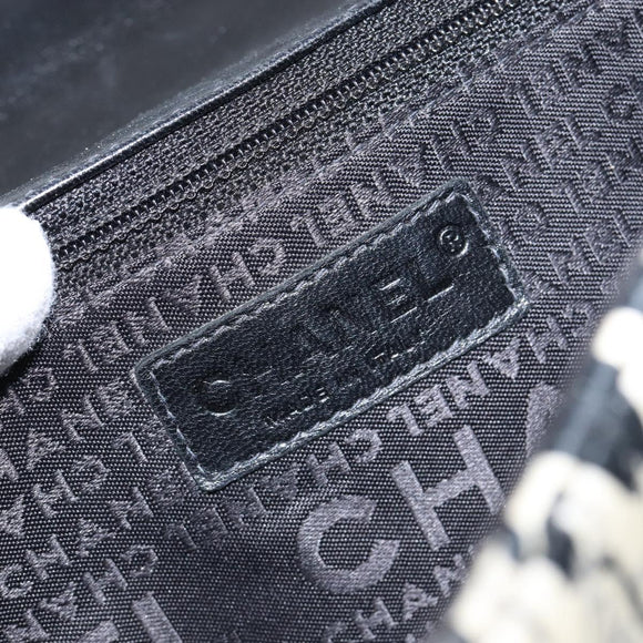 CHANEL Choco Bar Chain Shoulder Bag Satin Black Silver CC Auth 144833V