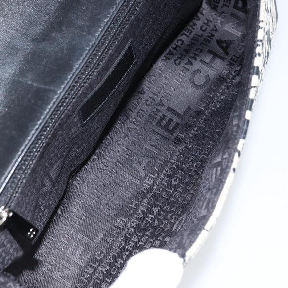 CHANEL Choco Bar Chain Shoulder Bag Satin Black Silver CC Auth 144833V