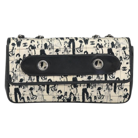 CHANEL Choco Bar Chain Shoulder Bag Satin Black Silver CC Auth 144833V