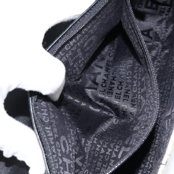 CHANEL Choco Bar Chain Shoulder Bag Satin Black Silver CC Auth 144833V