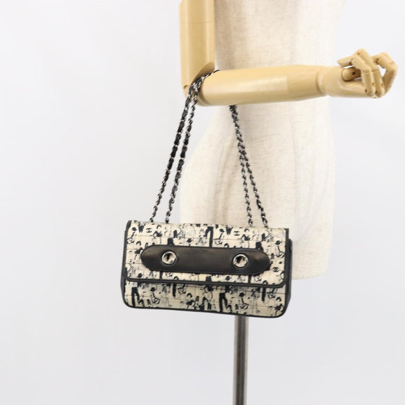 CHANEL Choco Bar Chain Shoulder Bag Satin Black Silver CC Auth 144833V