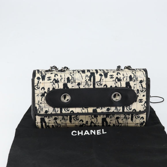 CHANEL Choco Bar Chain Shoulder Bag Satin Black Silver CC Auth 144833V