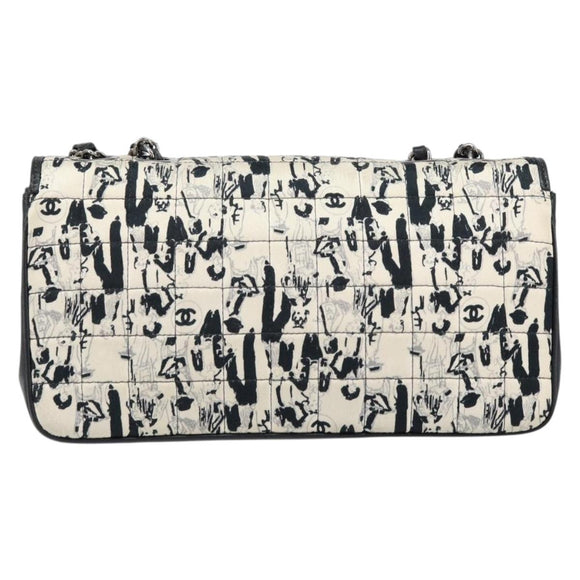 CHANEL Choco Bar Chain Shoulder Bag Satin Black Silver CC Auth 144833V