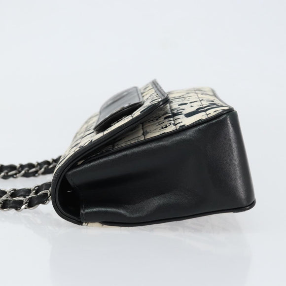 CHANEL Choco Bar Chain Shoulder Bag Satin Black Silver CC Auth 144833V