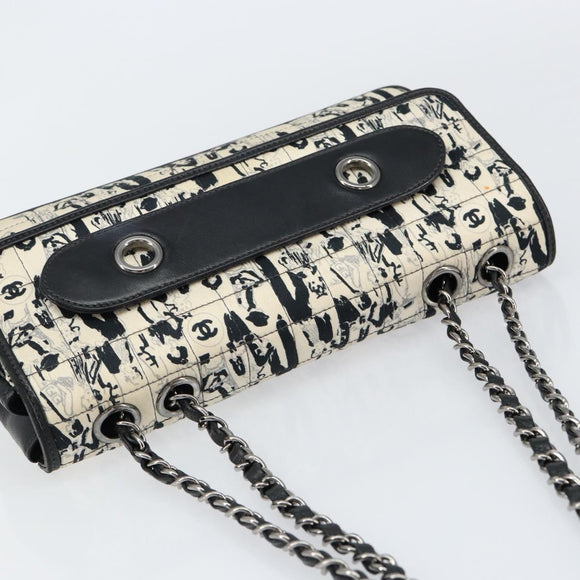 CHANEL Choco Bar Chain Shoulder Bag Satin Black Silver CC Auth 144833V