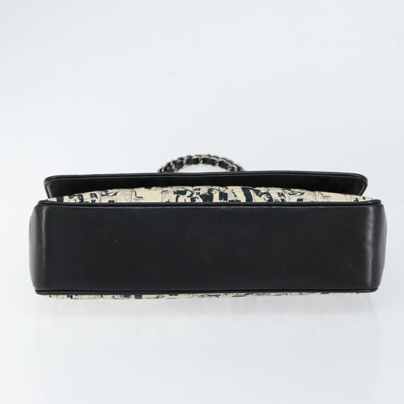 CHANEL Choco Bar Chain Shoulder Bag Satin Black Silver CC Auth 144833V