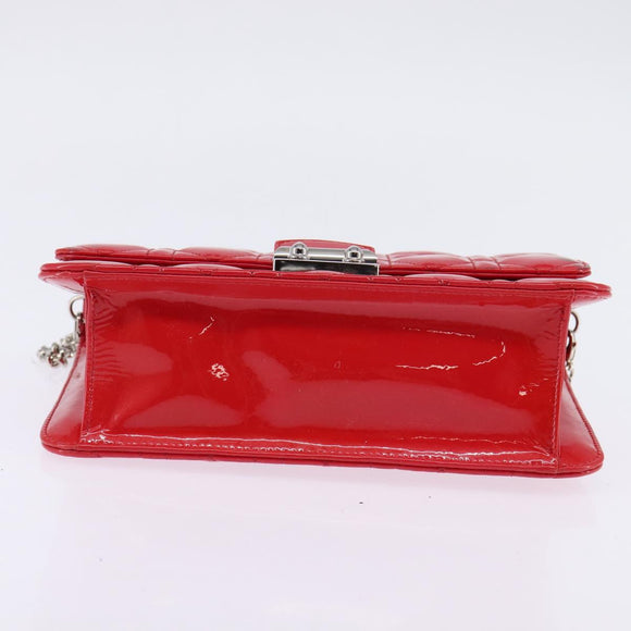 Christian Dior Canage Chain Schultertasche Emaille Rot Silber Auth 144835