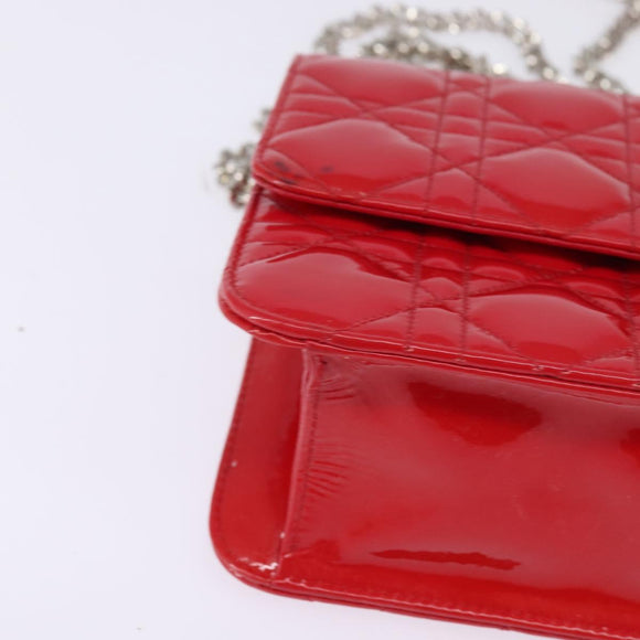 Christian Dior Canage Chain Schultertasche Emaille Rot Silber Auth 144835
