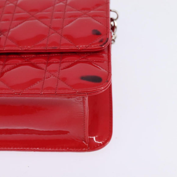 Christian Dior Canage Chain Schultertasche Emaille Rot Silber Auth 144835