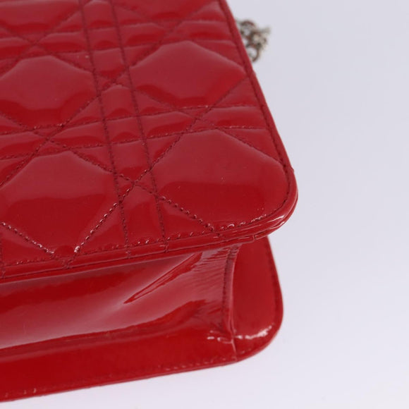 Christian Dior Canage Chain Schultertasche Emaille Rot Silber Auth 144835