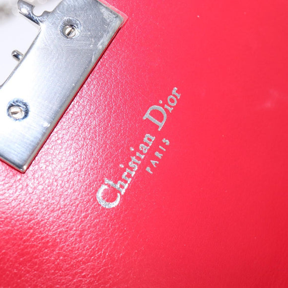 Christian Dior Canage Chain Schultertasche Emaille Rot Silber Auth 144835
