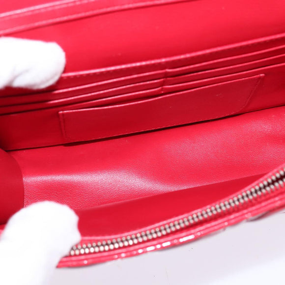 Christian Dior Canage Chain Schultertasche Emaille Rot Silber Auth 144835