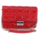 Christian Dior Canage Chain Schultertasche Emaille Rot Silber Auth 144835-1