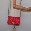 Christian Dior Canage Chain Schultertasche Emaille Rot Silber Auth 144835-25