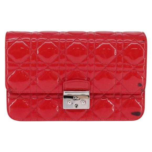 Christian Dior Canage Chain Schultertasche Emaille Rot Silber Auth 144835