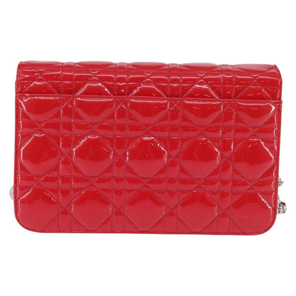 Christian Dior Canage Chain Schultertasche Emaille Rot Silber Auth 144835