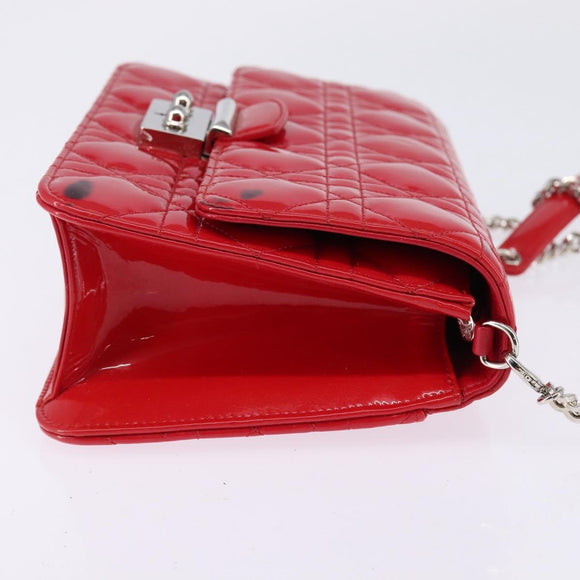 Christian Dior Canage Chain Schultertasche Emaille Rot Silber Auth 144835