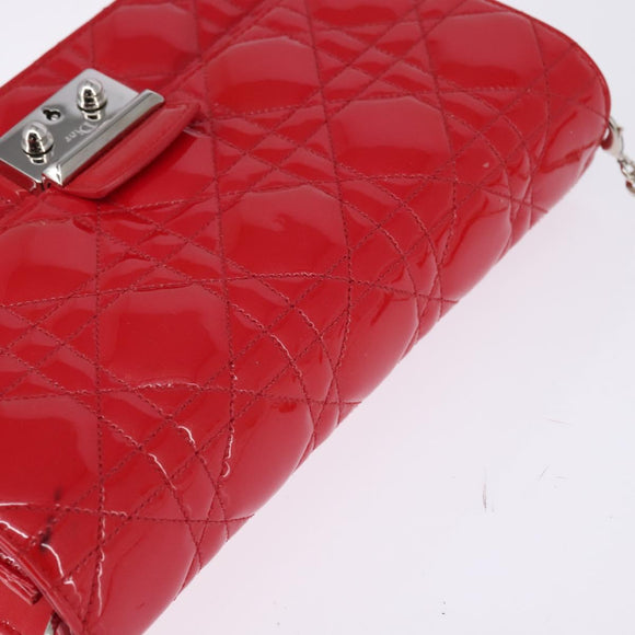 Christian Dior Canage Chain Schultertasche Emaille Rot Silber Auth 144835