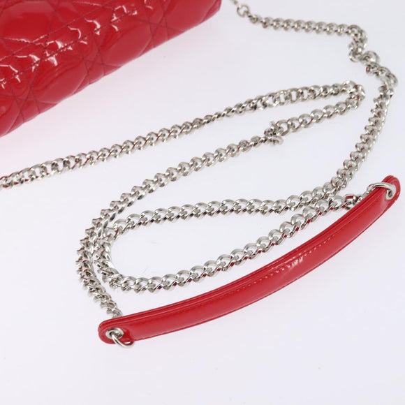 Christian Dior Canage Chain Schultertasche Emaille Rot Silber Auth 144835