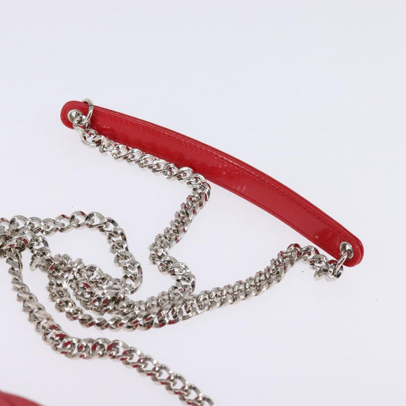 Christian Dior Canage Chain Schultertasche Emaille Rot Silber Auth 144835