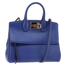Salvatore Ferragamo Gancini Studio Hand Bag Leather 2way Blue Gold Auth 144870-1