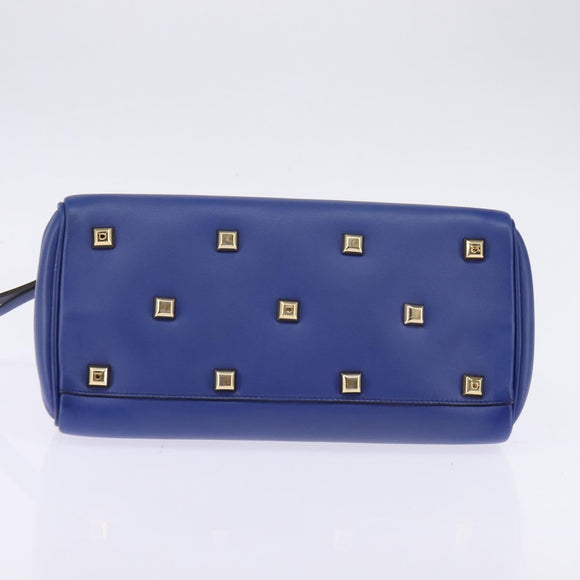 Salvatore Ferragamo Gancini Studio Hand Bag Leather 2way Blue Gold Auth 144870