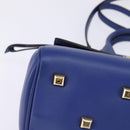 Salvatore Ferragamo Gancini Studio Hand Bag Leather 2way Blue Gold Auth 144870-15
