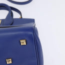 Salvatore Ferragamo Gancini Studio Hand Bag Leather 2way Blue Gold Auth 144870-16