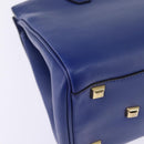 Salvatore Ferragamo Gancini Studio Hand Bag Leather 2way Blue Gold Auth 144870-17