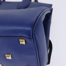 Salvatore Ferragamo Gancini Studio Hand Bag Leather 2way Blue Gold Auth 144870-10