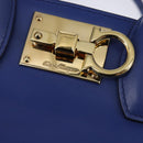 Salvatore Ferragamo Gancini Studio Hand Bag Leather 2way Blue Gold Auth 144870-18