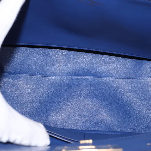 Salvatore Ferragamo Gancini Studio Hand Bag Leather 2way Blue Gold Auth 144870