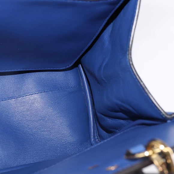 Salvatore Ferragamo Gancini Studio Hand Bag Leather 2way Blue Gold Auth 144870