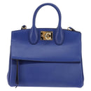 Salvatore Ferragamo Gancini Studio Hand Bag Leather 2way Blue Gold Auth 144870-13