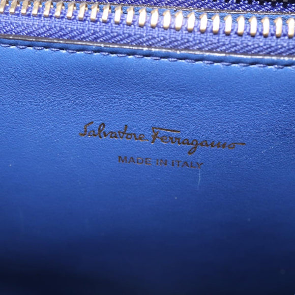 Salvatore Ferragamo Gancini Studio Hand Bag Leather 2way Blue Gold Auth 144870
