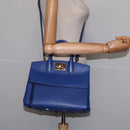 Salvatore Ferragamo Gancini Studio Hand Bag Leather 2way Blue Gold Auth 144870-23