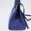 Salvatore Ferragamo Gancini Studio Hand Bag Leather 2way Blue Gold Auth 144870-3