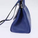 Salvatore Ferragamo Gancini Studio Hand Bag Leather 2way Blue Gold Auth 144870-4