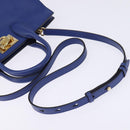 Salvatore Ferragamo Gancini Studio Hand Bag Leather 2way Blue Gold Auth 144870-8
