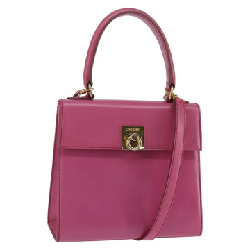 CELINE Hand Bag Leather 2way Pink Gold Auth 144871