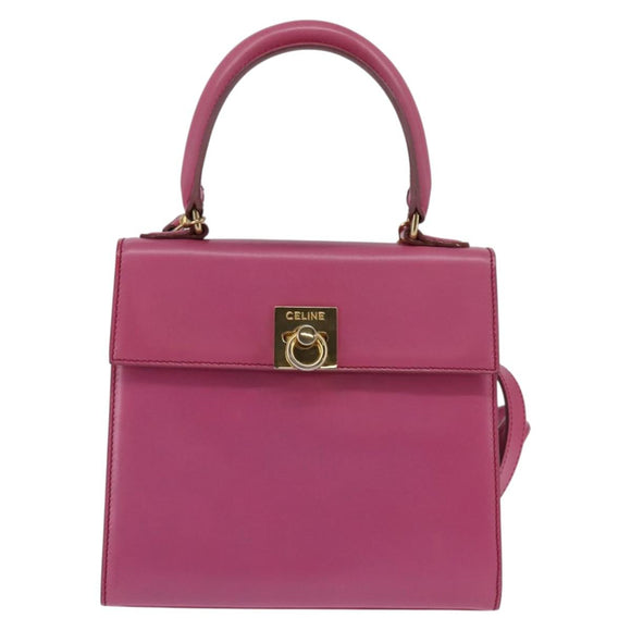 CELINE Hand Bag Leather 2way Pink Gold Auth 144871