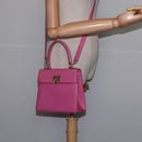 CELINE Hand Bag Leather 2way Pink Gold Auth 144871-22