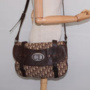 Christian Dior Trotter Canvas Shoulder Bag Brown Silver Auth 144872-23
