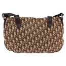 Christian Dior Trotter Canvas Shoulder Bag Brown Silver Auth 144872-2